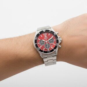 NWT Authentic Orient Sports Solar Powered Chronograph Red Dial Men's Watch